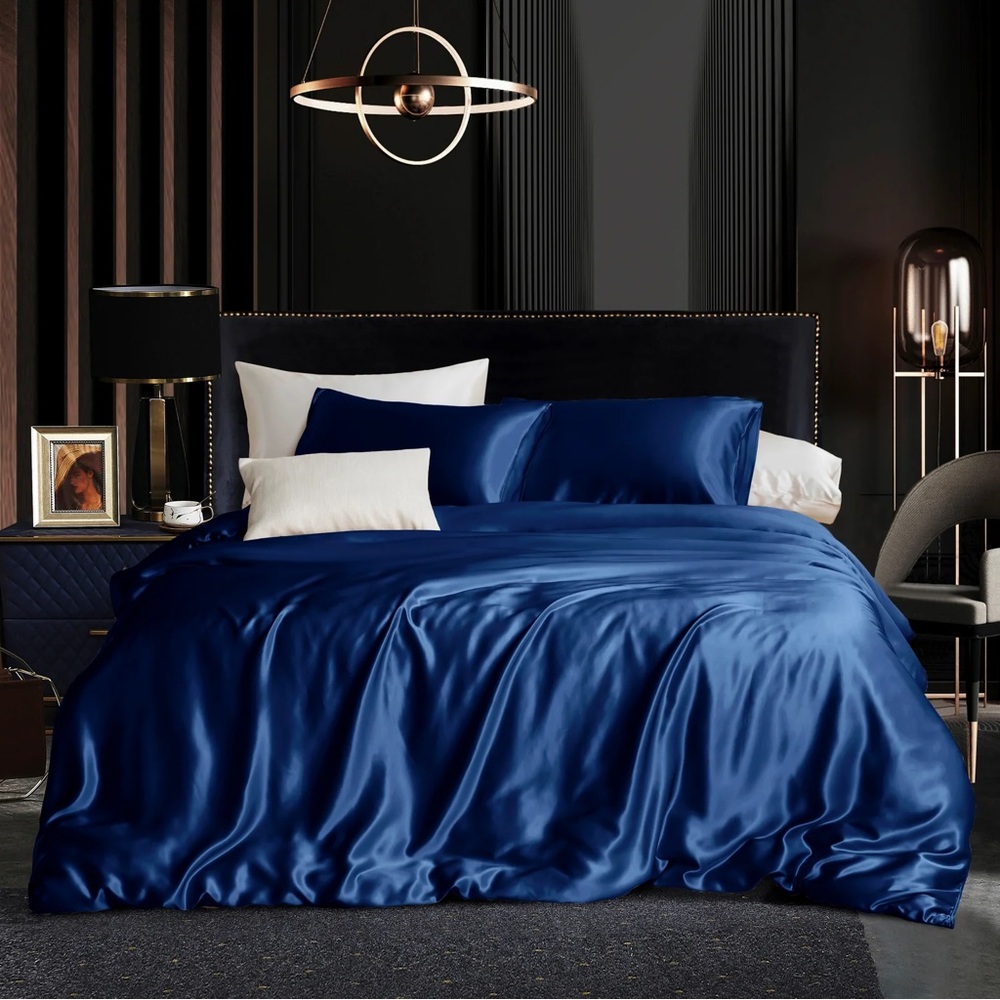 Soft Strokes Silk Pure Mulberry Silk Navy Blue King Flat Sheet